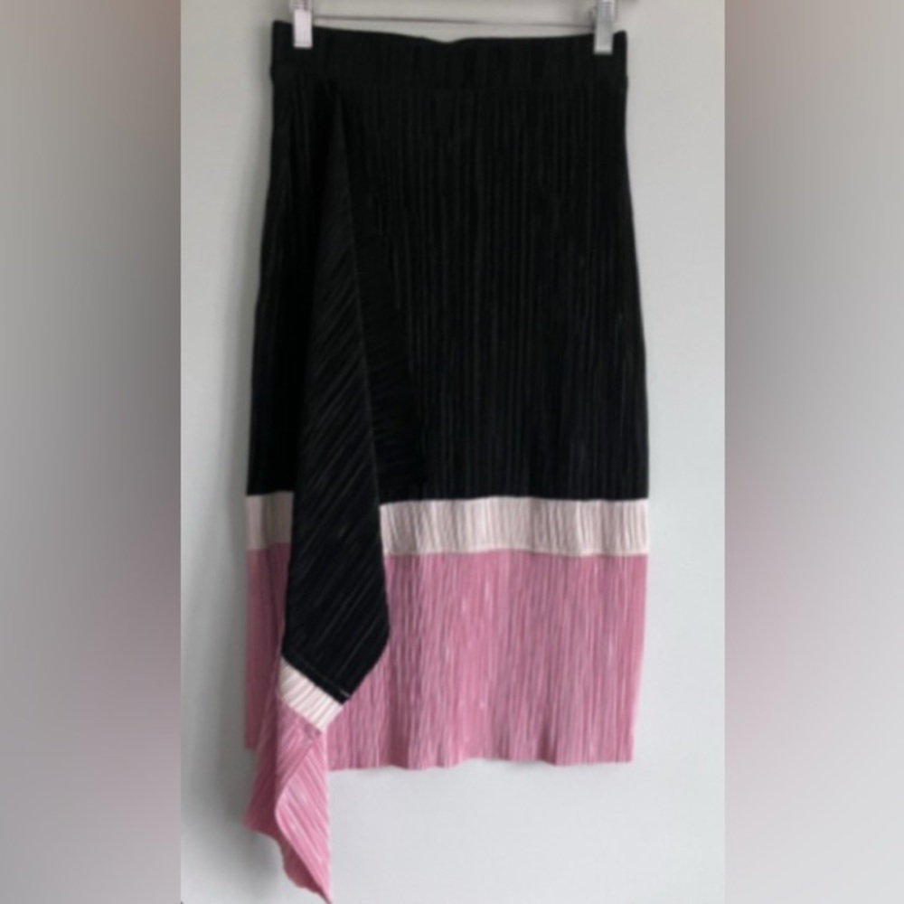 ALFANI Black, Blush & Ivory Asymmetrical Wrap Detail Pleated Midi Skirt Size S - Picture 1 of 9